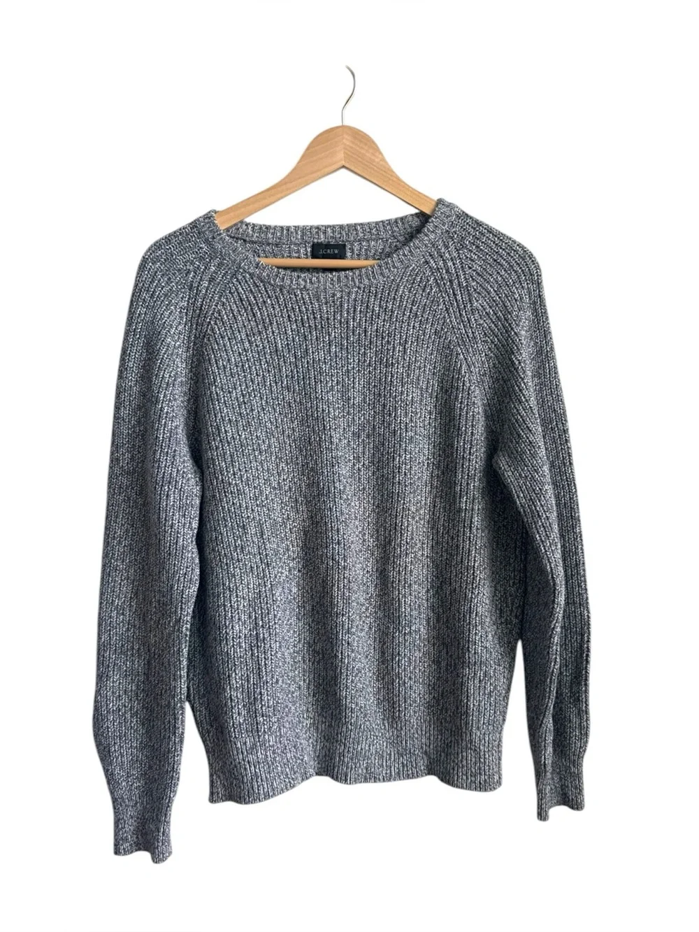 J.Crew Marled Cotton Raglan Sleeve Crewneck Chunky Knit Sweater Gray Mens M
